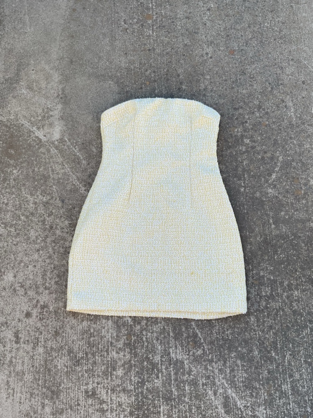 Meshki Strapless Bow-Front Mini Dress Soft Yellow tweed - Picture 9 of 9